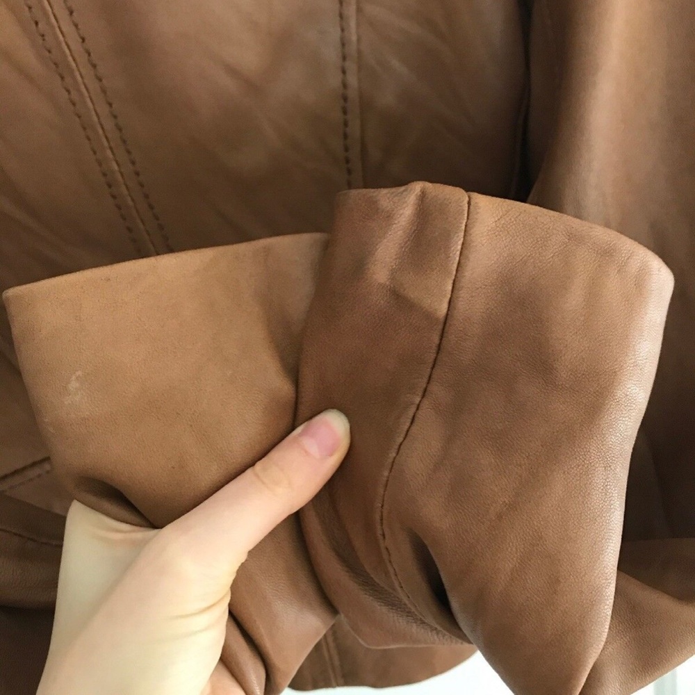 Michael Kors Women’s Soft Leather Moto Full Zip Brown Tan Jacket Size Small - Picture 4 of 7